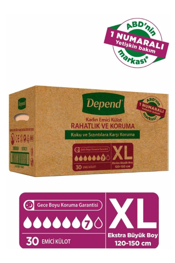 Depend Emici Külot Ekstra Büyük Boy Xl Beden (bel Ölçüsü 120-150 cm) 30 Adet