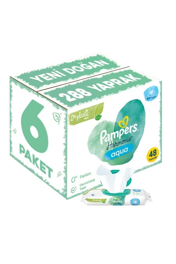 Prima Pampers Harmonie Islak Havlu Mendil Aqua Pure 48 Yaprak 6 Lı Set (288 Yaprak) Organik Pamuk