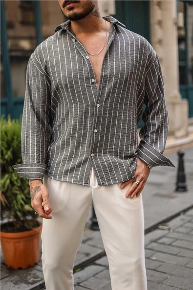 Çizgili Pamuklu Oversize Gömlek
