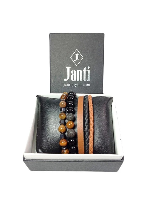 JTSS24KOB1455 DERİ - KAPLANGÖZÜ - ONYX - LAV - HEMATİT DOĞALTAŞ KOMBİN BİLEKLİK - 3