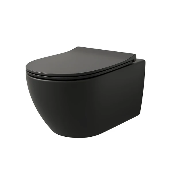 Turavit Rondo Mat Siyah Kanalsız Asma Klozet RND5512B, Turavit Rondo Duroplast Yavaş Kapak - Resim 3