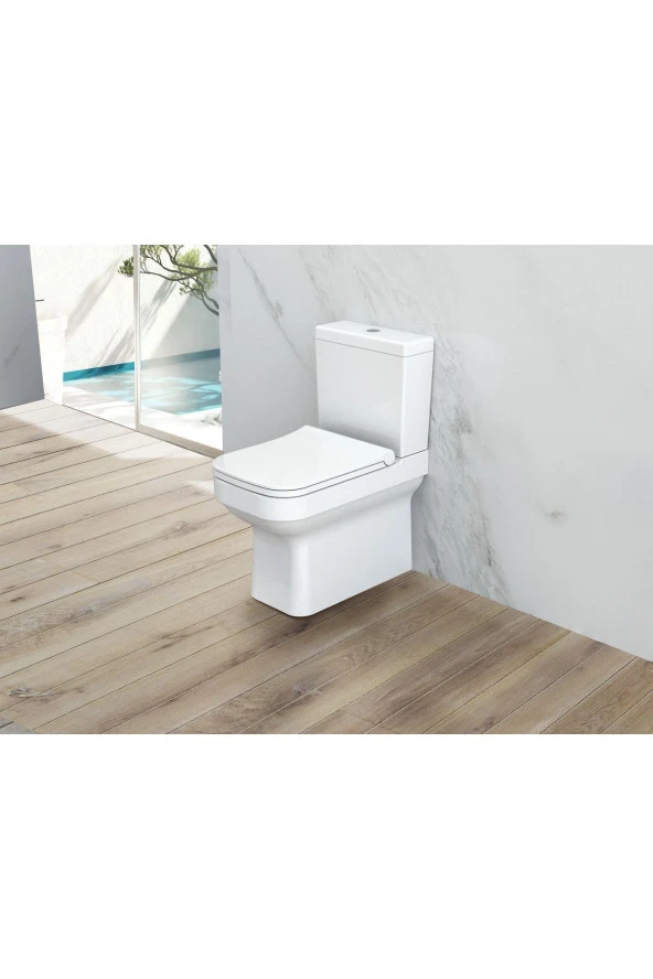 Turkuaz Noura Kanallı Beyaz Duvara Sıfır Klozet Takımı SET004009, Turkuaz Noura Yavaş Kapak