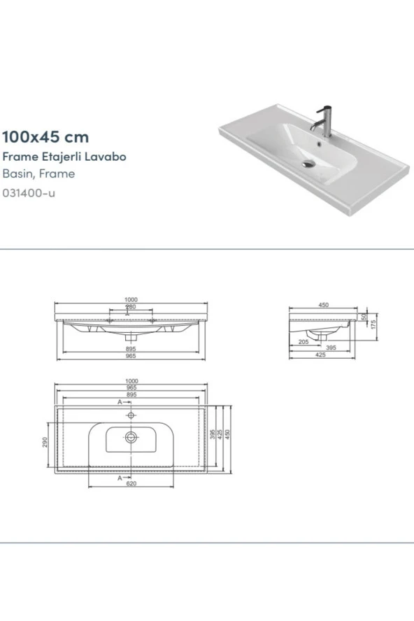 Frame 100 Cm Seramik Lavabo - 2