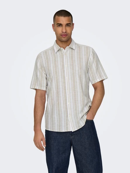 ONLY&SONS Erkek Çizgi Desenli Keten Gömlek 22028420