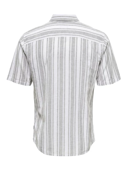 ONLY&SONS Erkek Çizgi Desenli Keten Gömlek 22028420 - Resim 6