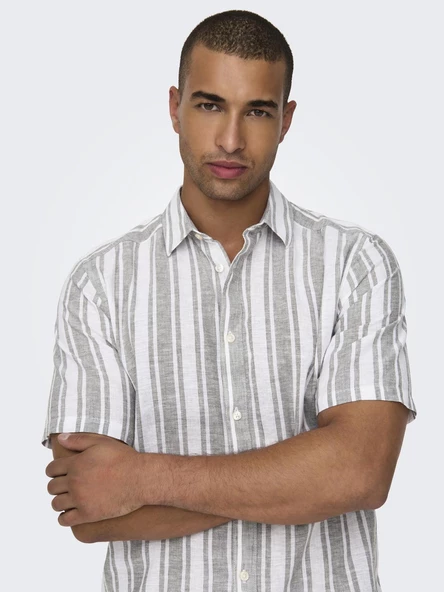 ONLY&SONS Erkek Çizgi Desenli Keten Gömlek 22028420 - Resim 2
