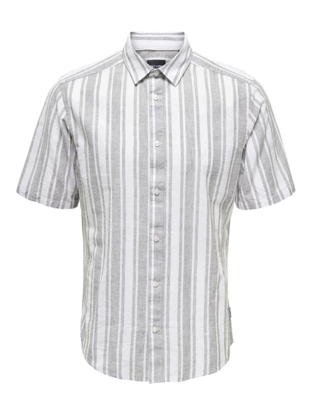 ONLY&SONS Erkek Çizgi Desenli Keten Gömlek 22028420 - Resim 7