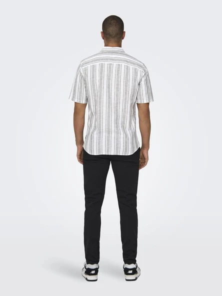 ONLY&SONS Erkek Çizgi Desenli Keten Gömlek 22028420 - Resim 5