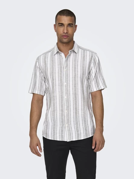 ONLY&SONS Erkek Çizgi Desenli Keten Gömlek 22028420