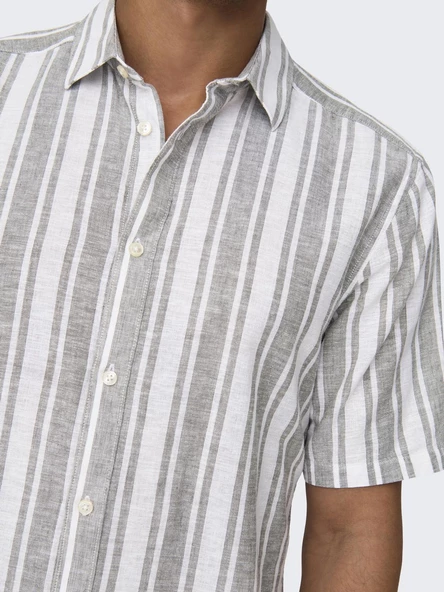 ONLY&SONS Erkek Çizgi Desenli Keten Gömlek 22028420 - Resim 3