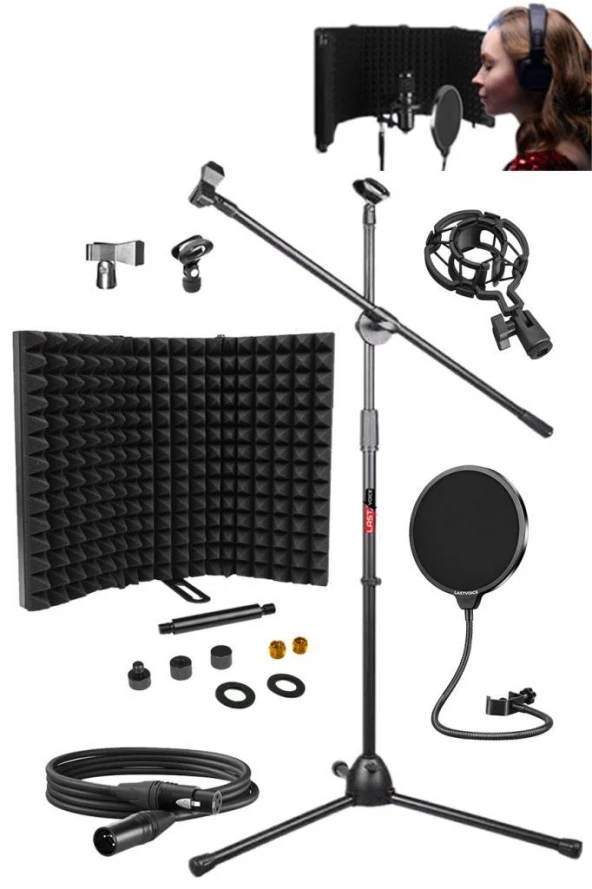 Lastvoice PF-53X Mikrofon Standı Yalıtım Paneli XLR Kablo Pop Filter - 1