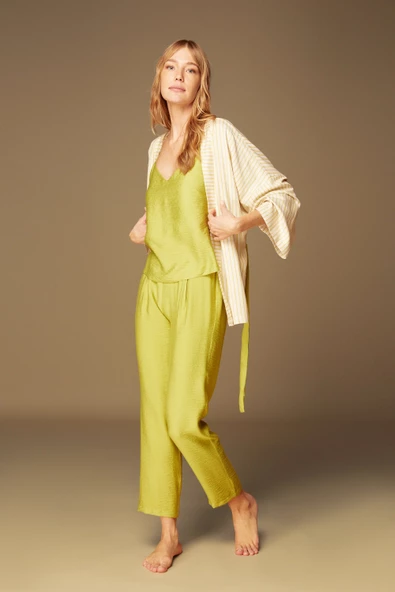 Pijama Takım 1516 Pantolon Büstiyer Sabahlık 3'lü Takım - 2