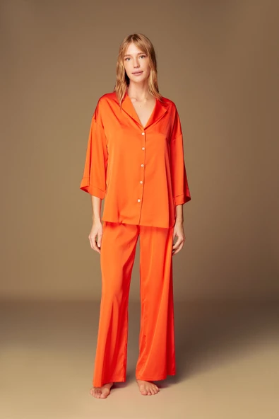 Pijama Takım Gecelik Pantolon Gömlek 1528 - 2'li Set Orange - 2