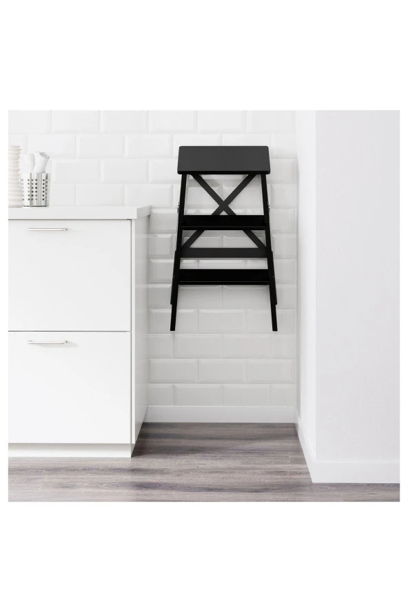 Bekvam Portatif Merdiven , Kayın Siyah Renk 63 Cm Katlanır Portatif - Resim 3