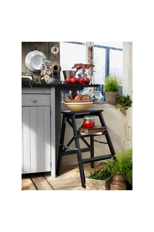 Bekvam Portatif Merdiven , Kayın Siyah Renk 63 Cm Katlanır Portatif - Resim 4