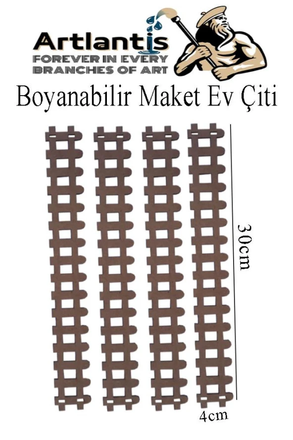 Boyanabilir Ahşap Maket Çit 4 Adet 30x4 cm Dekoratif Minyatür Bahçe Çiti Proje Tasarım Okul Hobi