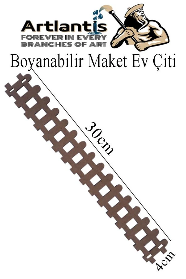 Boyanabilir Ahşap Maket Çit 4 Adet 30x4 cm Dekoratif Minyatür Bahçe Çiti Proje Tasarım Okul Hobi - 2