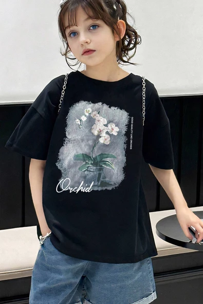 Çocuk Orchid Baskılı Pamuklu Tshirt