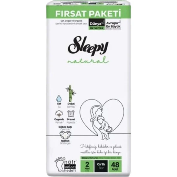 Sleepy Bebek Bezi Natural 2 Beden Mini 3-6 Kg 48'li Fırsat Paket