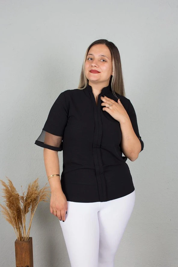 Truva Xxl Büyük Beden Hakim Yaka Gömlek Modeli Bluz Renkli B105