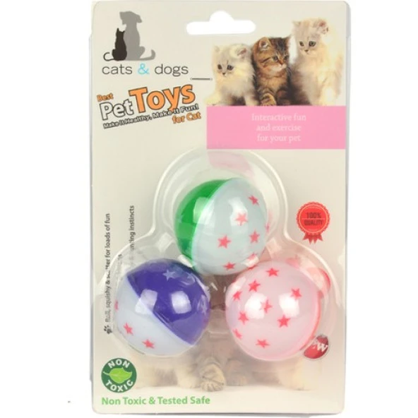 Flip ZM4-4321 Kedi Oyun Topu Renkli Zilli 3lü