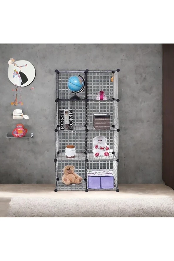 8 Bölmeli Tel Küp Çok Amaçlı Organizer Raf Siyah 33cm Mutfak, Oyuncak, Kiler, Depolama Rafı - 5