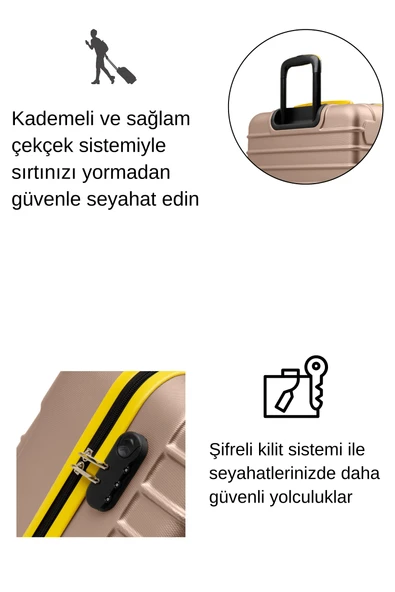 2'li Valiz Seti Büyük Boy - Kabin Boy Altın 1168 - Resim 4