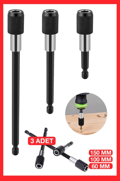 Profesyonel  Paslanmaz Vanadium Çelik   6 10 15 Cm 3 Lü Bits Uzatma Adaptörü 3 lü Takım - 1