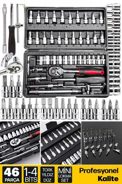 Premium 46 Parça Mini Lokma Takımı Otomatik Cırcırlı 1/4" Set Yüksek Kalite Kombinasyon Alet Seti