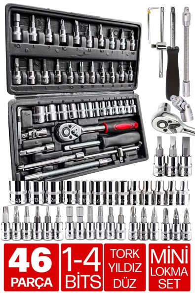 Premium 46 Parça Mini Lokma Takımı Otomatik Cırcırlı 1/4" Set Yüksek Kalite Kombinasyon Alet Seti - Resim 7