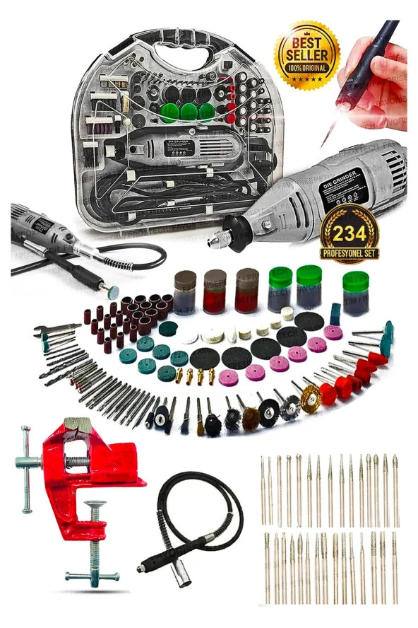 Pro 234pcs Multi 6 Kademe Devirli Çantalı Dramel Gravür Hobi , Esnek Şaft Mengene Hediye - 1