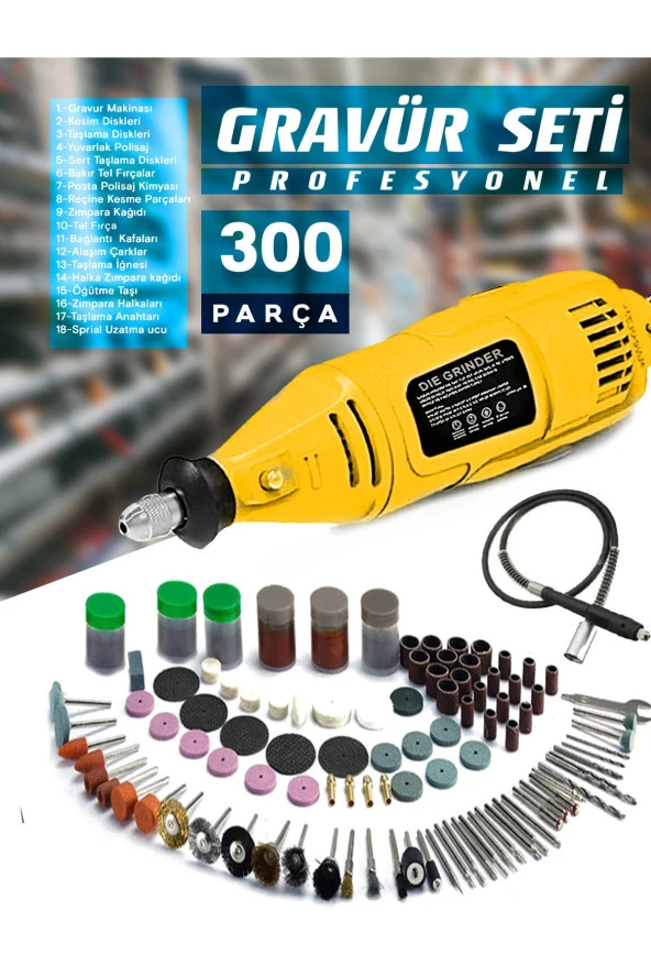 Prox Çok Amaçlı Devir Ayarli 300 ParçaHobi Gravür Delme, Parlatma, Taslama,Pas Sökme EsnekŞaft Seti - Resim 4