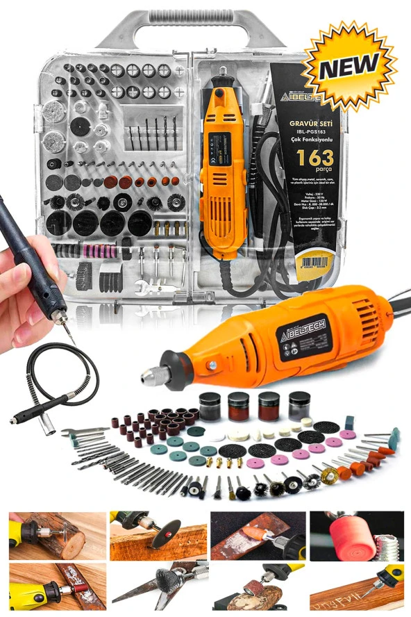 Pro 163 Parça Dramel 6 Devir Ayarlı PVC Çantalı Hobi Gravür Seti Mini Taşlama  Esnek Şaft Hediye ürün görseli