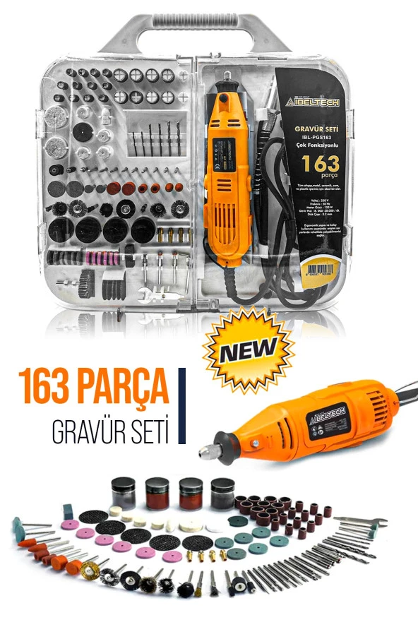 Pro 163 Parça Dramel 6 Devir Ayarlı PVC Çantalı Hobi Gravür Seti Mini Taşlama  Esnek Şaft Hediye - Resim 3