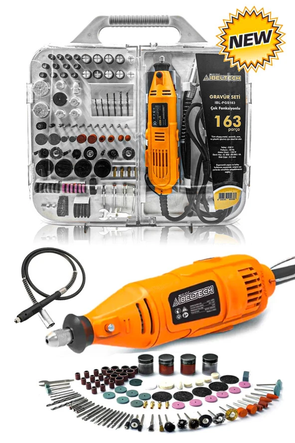 Pro 163 Parça Dramel 6 Devir Ayarlı PVC Çantalı Hobi Gravür Seti Mini Taşlama  Esnek Şaft Hediye - Resim 4