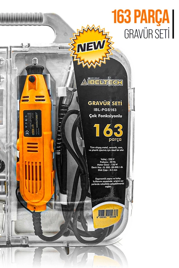 Pro 163 Parça Dramel 6 Devir Ayarlı PVC Çantalı Hobi Gravür Seti Mini Taşlama  Esnek Şaft Hediye - Resim 5