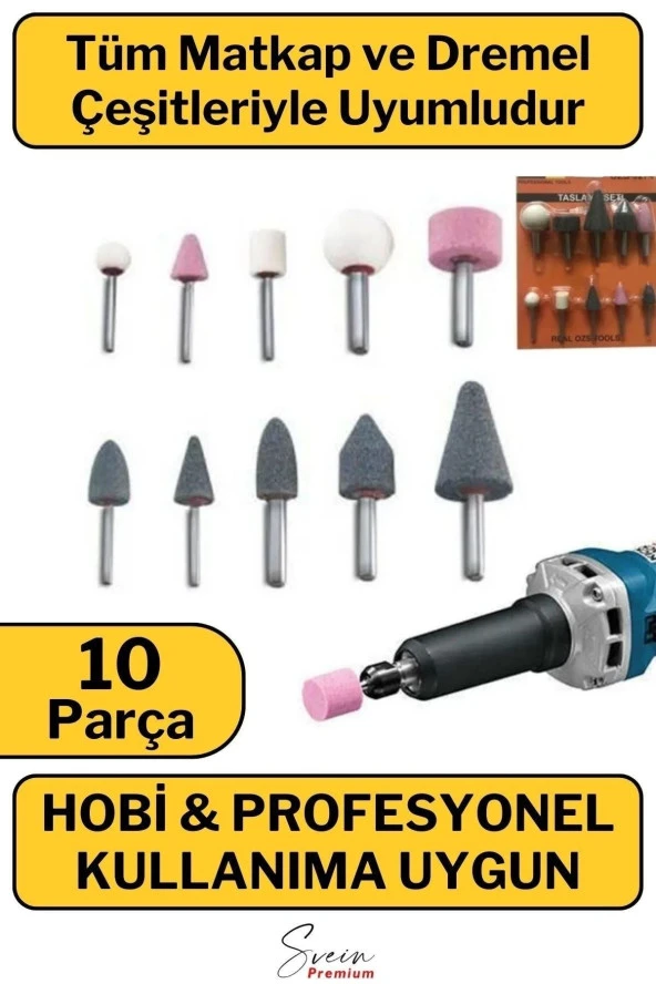 Hobi Gravür Dremel Taşlama Ucu Mini Metal Ahşap Oyma Seti Parlatma Çapak Alma 10 Parça Matkap yumlu