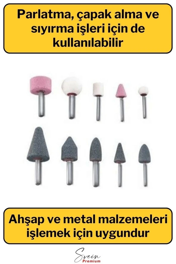 Hobi Gravür Dremel Taşlama Ucu Mini Metal Ahşap Oyma Seti Parlatma Çapak Alma 10 Parça Matkap yumlu - 3