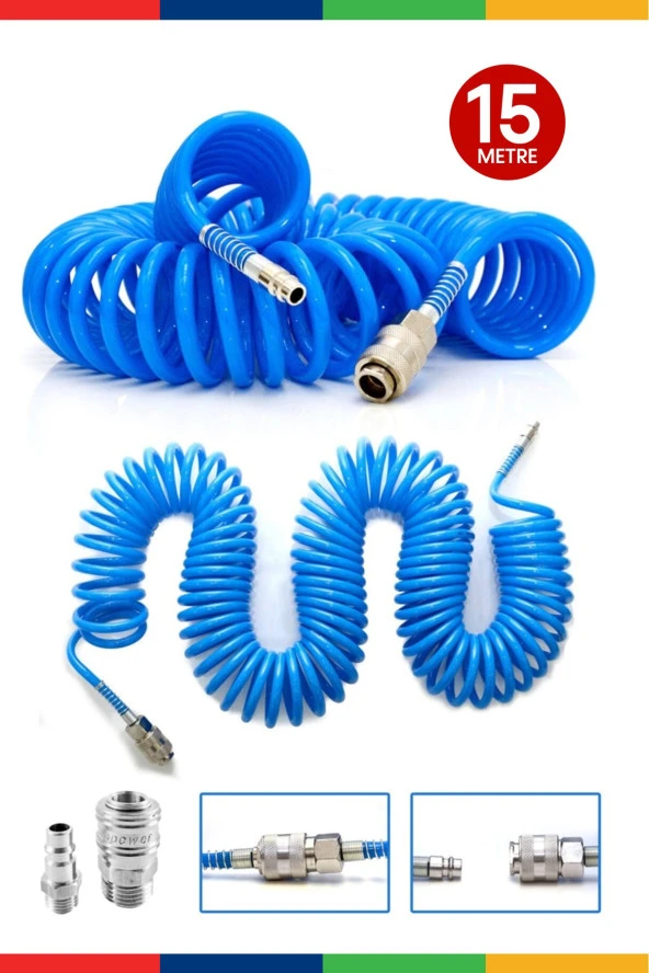 Havalı Üstten Depo 1,3mm  Boya Tabancası, Spiral Hava Hortumu15 mt Hava Jakı  Takım Set - 2