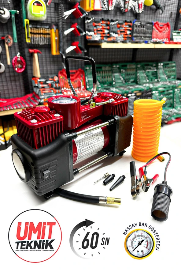 Combo  12V 150PSI Ağır Hizmet Çift Silindirli Çantalı Hava Kompresörü 1500KG  Cırcırlı Kriko Set - 3