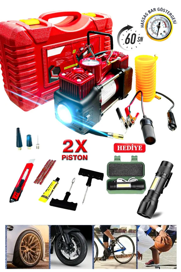 12V 150PSI  Ağır Hizmet Çift SilindirliÇantalı  Oto Kamyon Lastik Şişirme hava kompresörü Kit Set