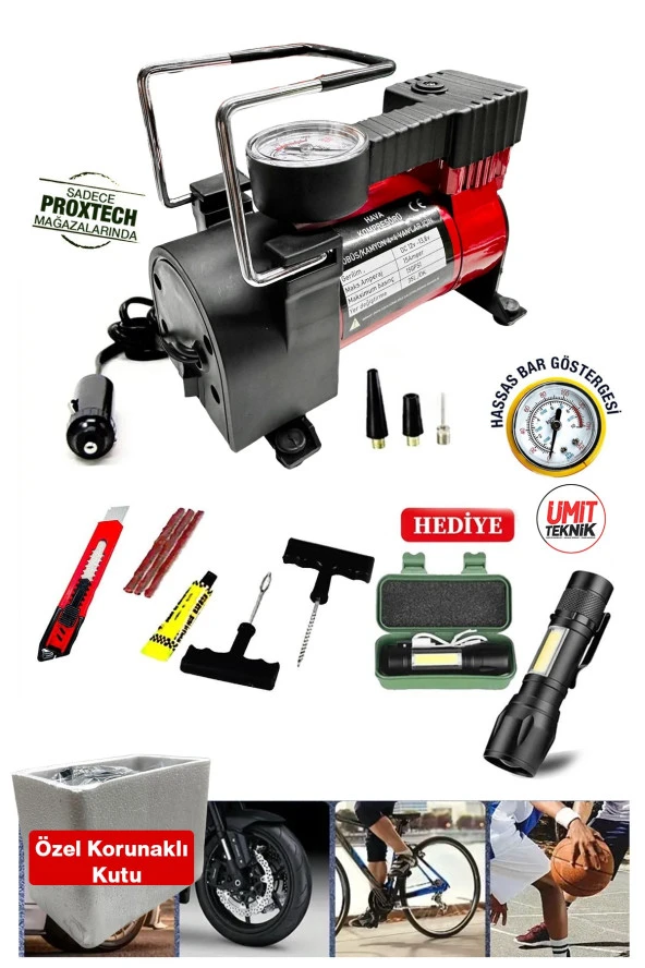Combo Set Premium Pratik 12 V Araba Oto Araç Lastik Şişirme Pompası 160 Psi Metal Gövde Kompresör - 2