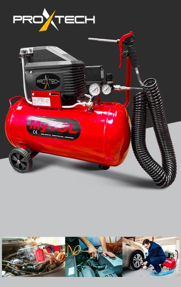 MYTOL 2HP 50 Litre 8Bar Boya ,Lastik Hava Kompresörü 15Mt Spiral Hortum Stoper Kit - 3