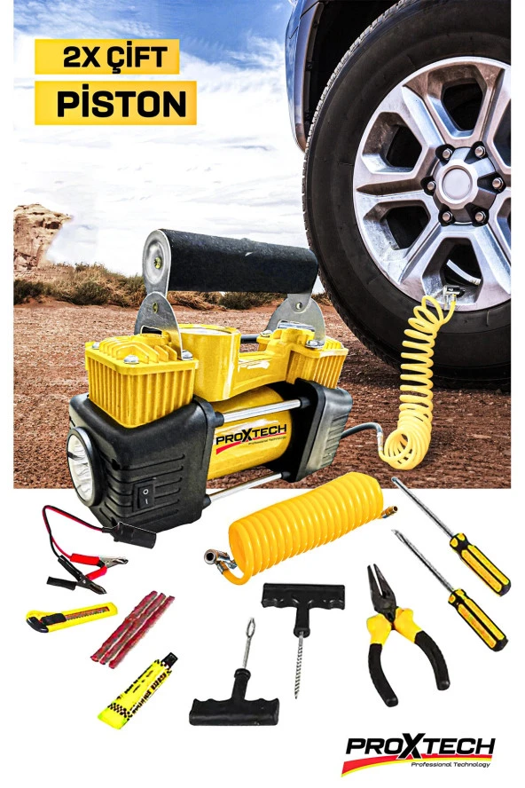 Profesyonel Çift Pistonlu 12V 150 Psi Hızlı Dolum Araba Lastik Bot Şişirme Kompresörü Lastik Set - 2