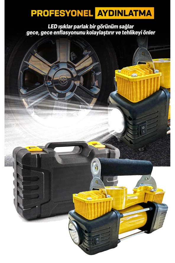 Profesyonel Çift Pistonlu 12V 150 Psi Hızlı Dolum Araba Lastik Bot Şişirme Kompresörü Lastik Set - 3