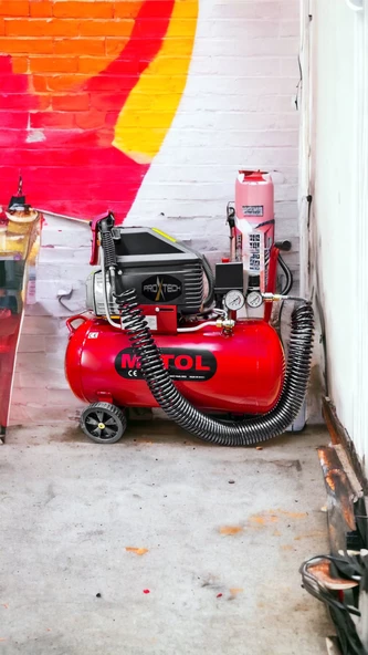 MYTOL 2HP 50 Litre 8Bar Boya ,Lastik Hava Kompresörü 15Mt Spiral Hortum Stoper Kit - 8