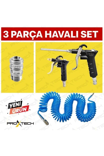 PROXTECH Kompresör Spiral Hava Hortumu 8 mm 15 mt Hava Jakı  Hava Tabancası Recor 3 PCS Seti - 3