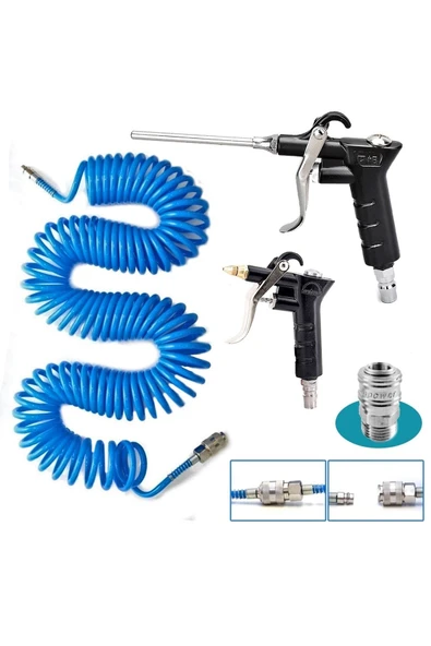 PROXTECH Kompresör Spiral Hava Hortumu 8 mm 15 mt Hava Jakı  Hava Tabancası Recor 3 PCS Seti - 1