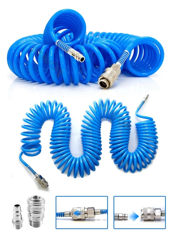 Profesyonel Yüksek Kalite Kompresör Spiral Hava Hortumu 8 Mm 15 Mt Hava Jakı Kompresör Recor Seti - Resim 4