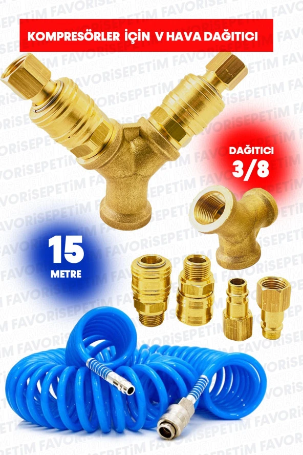 Yüksek Kalite Havalı Kompresörler için 2'li Dağıtıcı ve Hava Giriş Rekorları 3/8'' 15 Metre Hortum - Resim 3